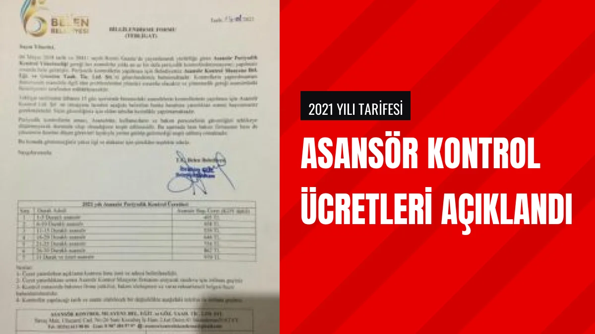 Belen Belediyesi 2021 Asansör Periyodik Kontrol Ücretini Açıkladı