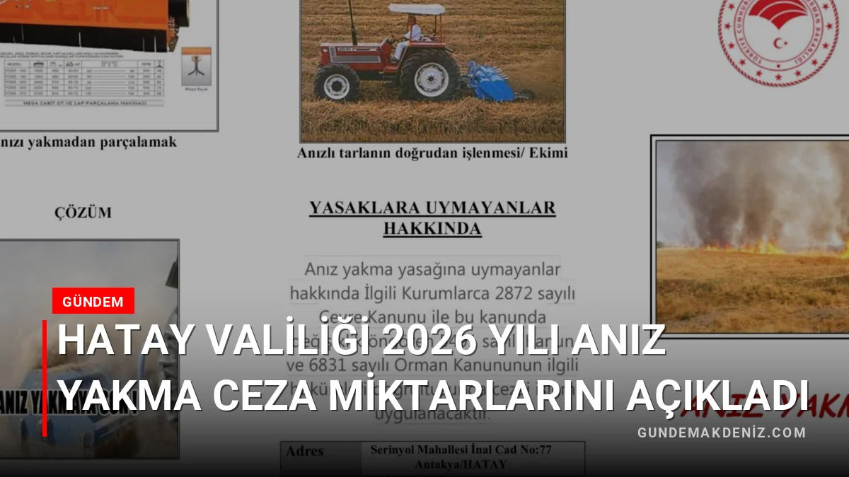Hatay Valiliği 2026 yılı anız yakma ceza miktarlarını açıkladı